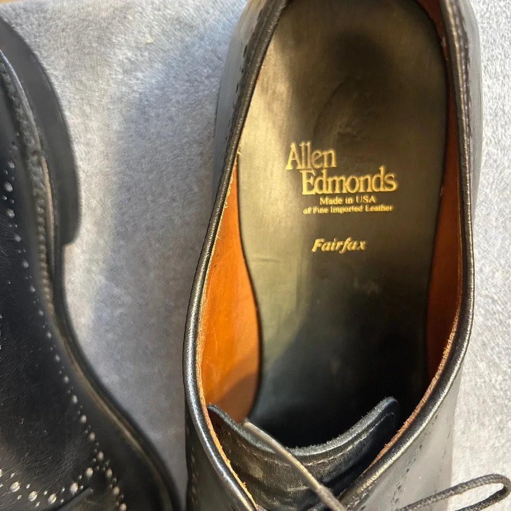 Allen Edmonds Fairfax Medallion Toe Mens 11 D Oxford Black Lace Up Dress Shoes